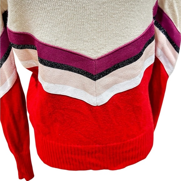 Maje Red & Cream Chevron 100% wool ski Sweater size small - Picture 4 of 9